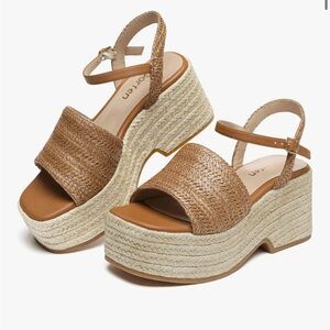 Topshop Brown Woven Wedge Sandals